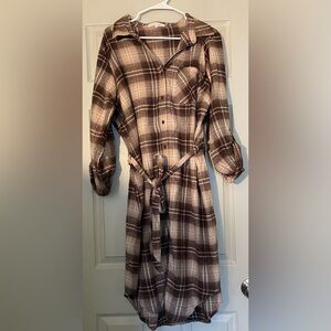 Madison + Hudson Plaid Button-Up Shirt Dress with Belt